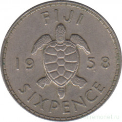Монета. Фиджи. 6 пенсов 1958 год.