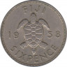 Монета. Фиджи. 6 пенсов 1958 год. ав.