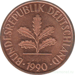 Монета. ФРГ. 2 пфеннига 1990 год. Монетный двор - Штутгарт (F).