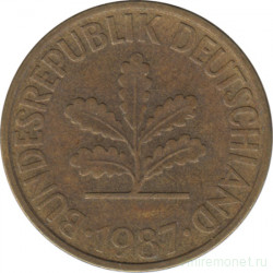 Монета. ФРГ. 10 пфеннигов 1987 год. Монетный двор - Штутгарт (F).