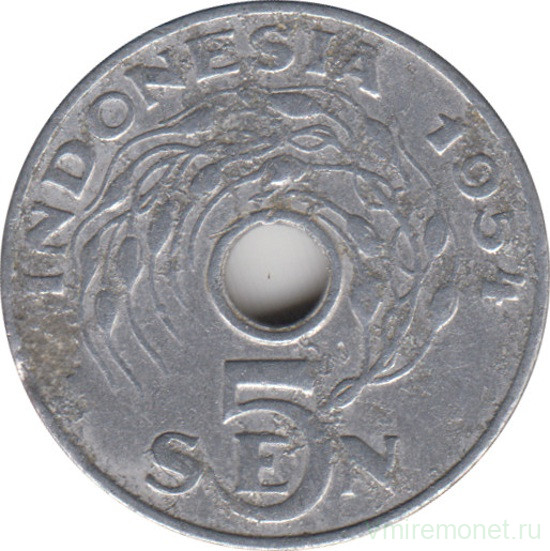Монета. Индонезия. 5 сен 1954 год.