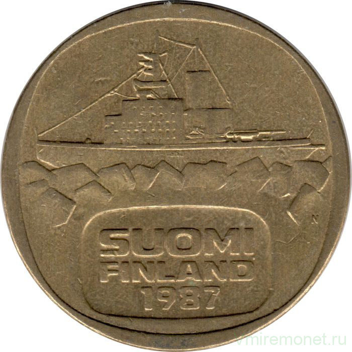 Монета. Финляндия. 5 марок 1987 N год. Ледокол Урхо.