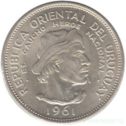 Монета. Уругвай. 10 песо 1961 год. 150 лет Революции против Испании.