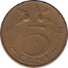 Монета. Нидерланды. 5 центов 1962 год. ав.