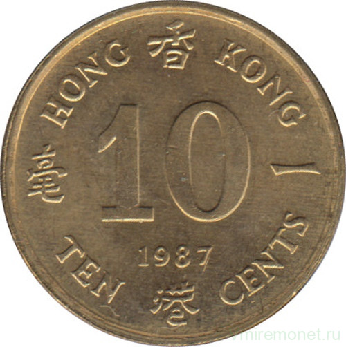 Монета. Гонконг. 10 центов 1987 год.