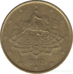 Монета. Италия. 50 центов 2002 год.