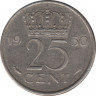 Монета. Нидерланды. 25 центов 1950 год.