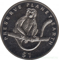 Монета. Эритрея. 1 доллар 1994 год. Берегите Землю! Колобус.