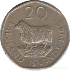 Монета. Фолклендские острова. 20 пенсов 1985 год.