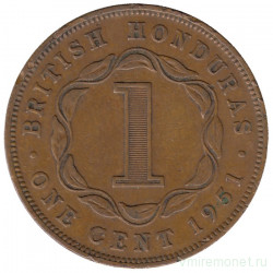 Монета. Британский Гондурас. 1 цент 1951 год.