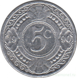 Монета. Нидерландские Антильские острова. 5 центов 1990 год.