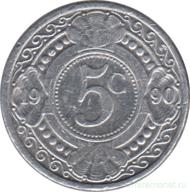 Монета. Нидерландские Антильские острова. 5 центов 1990 год.