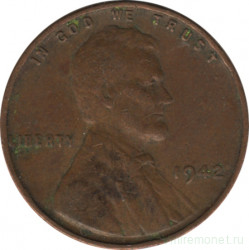 Монета. США. 1 цент 1942 год.