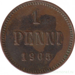 Монета. Русская Финляндия. 1 пенни 1905 год.
