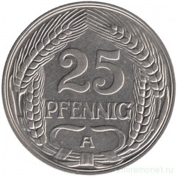Монета. Германская империя. 25 пфеннигов 1909 год. (А).