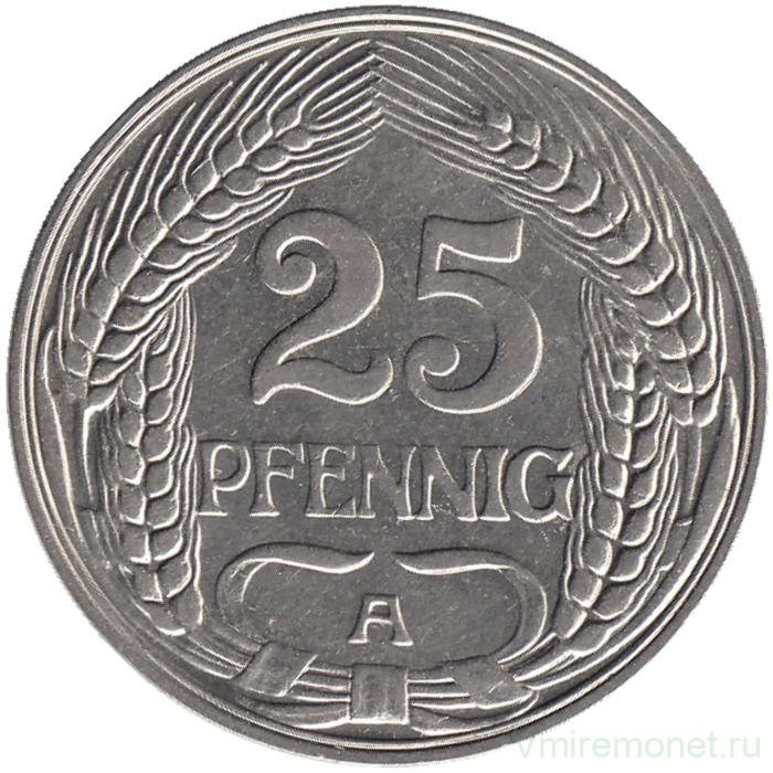 Монета. Германская империя. 25 пфеннигов 1909 год. (А).