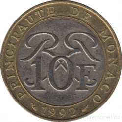 Монета. Монако. 10 франков 1992 год.