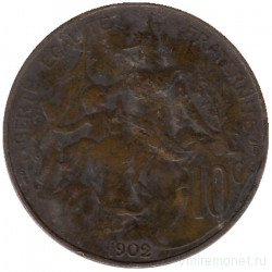 Монета. Франция. 10 сантимов 1902 год.