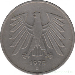 Монета. ФРГ. 5 марок 1975 год. Монетный двор - Мюнхен (D).