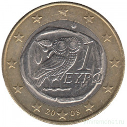 Монета. Греция. 1 евро  2008 год.