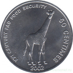 Монета. Конго. 50 сантимов 2002 год. Животные. Жираф.