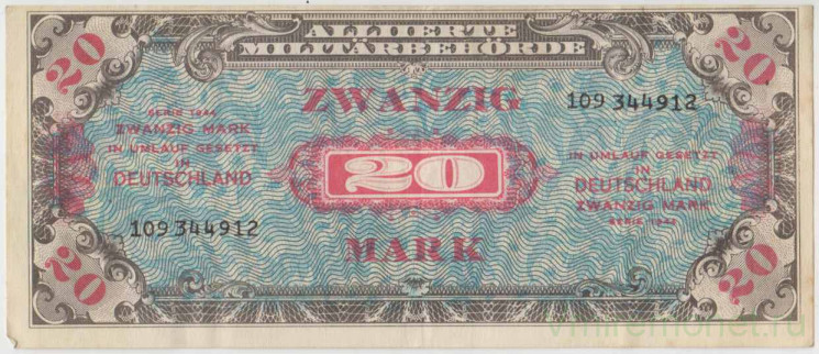 Банкнота. Германия. Оккупация союзников. 20 марок 1944 год. (9 цифр). Тип 195b.