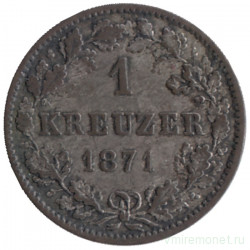 Монета. Германия. Вюртемберг. 1 крейцер 1871 год.