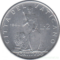 Монета. Ватикан. 2 лиры 1964 год. Стойкость.