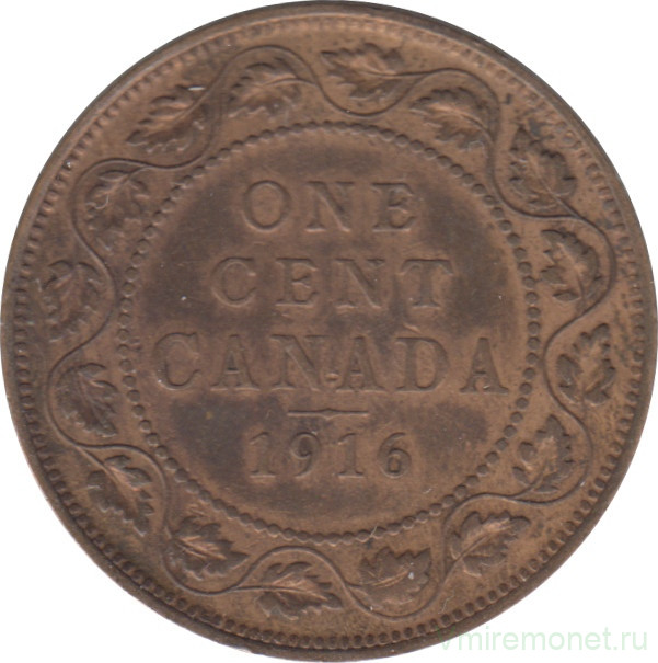 Монета. Канада. 1 цент 1916 год.