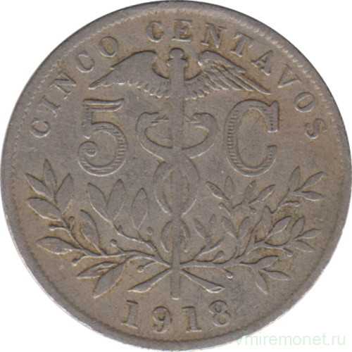 Монета. Боливия. 5 сентаво 1918 год.