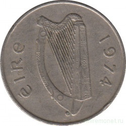 Монета. Ирландия. 10 пенсов 1974 год.