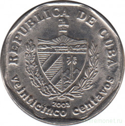 Монета. Куба. 25 сентаво 2003 год (конвертируемый песо).