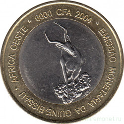 Монета. Западноафриканский экономический и валютный союз (ВСЕАО). Гвинея-Бисау. 6000 франков 2004 год. Газель.