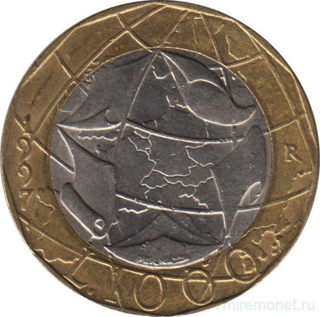 Монета. Италия. 1000 лир 1997 год. Евросоюз.