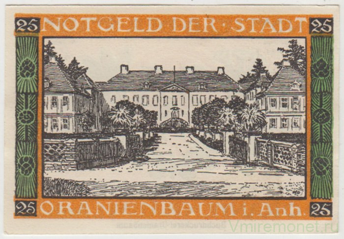 Бона. Нотгельд. Германия. Город Ораниенбаум. 25 пфеннигов 1922 год. 1024.1.1.3.