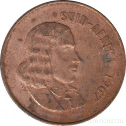 Монета. Южно-Африканская республика (ЮАР). 2 цента 1967 год. Аверс - "SUID-AFRIKA".