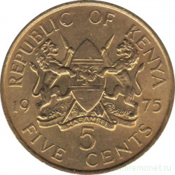 Монета. Кения. 5 центов 1975 год.