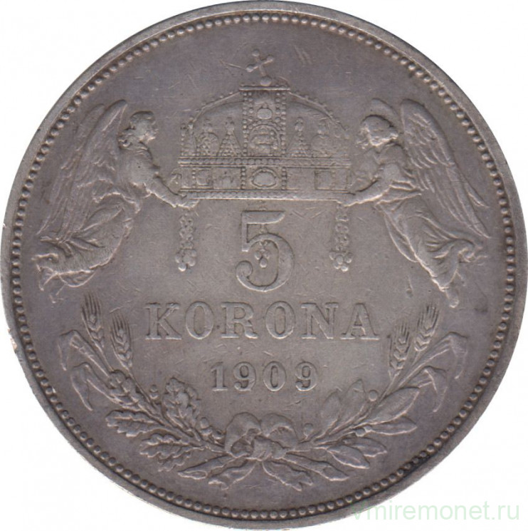 Монета. Австро-Венгерская империя. 5 крон 1909 год. Венгерский тип.