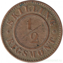 Монета. Дания. 1/2 скиллинг-ригсмёнта 1857 год.