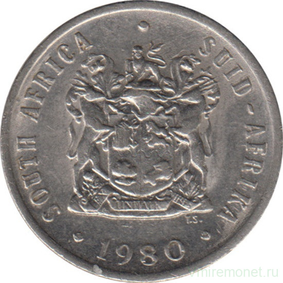 Монета. Южно-Африканская республика (ЮАР). 10 центов 1980 год.
