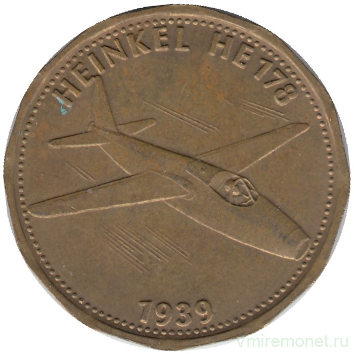 Жетон. "Шелл". История воздухоплавания. "Хенкель Хе - 178". 1939. Гурт - многогранник.