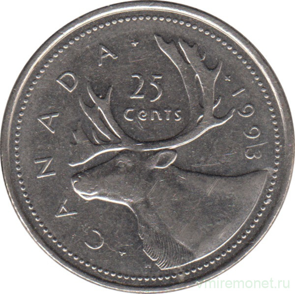 Монета. Канада. 25 центов 1993 год.