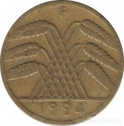Монета. Германия. Веймарская республика. 10 рентенпфеннигов 1924 год. Монетный двор - Штутгарт (F).