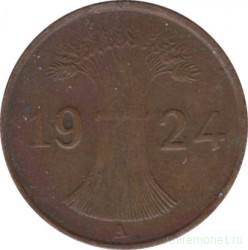Монета. Германия. Веймарская республика. 1 рентенпфенниг 1924 год. Монетный двор - Берлин (А).
