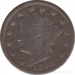 Монета. США. 5 центов 1896 год.