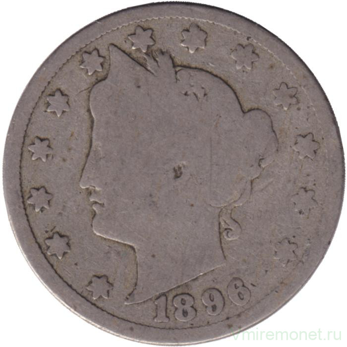 Монета. США. 5 центов 1896 год.