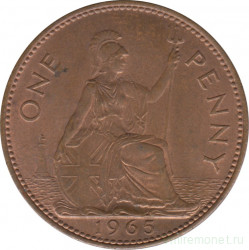 Монета. Великобритания. 1 пенни 1965 год.
