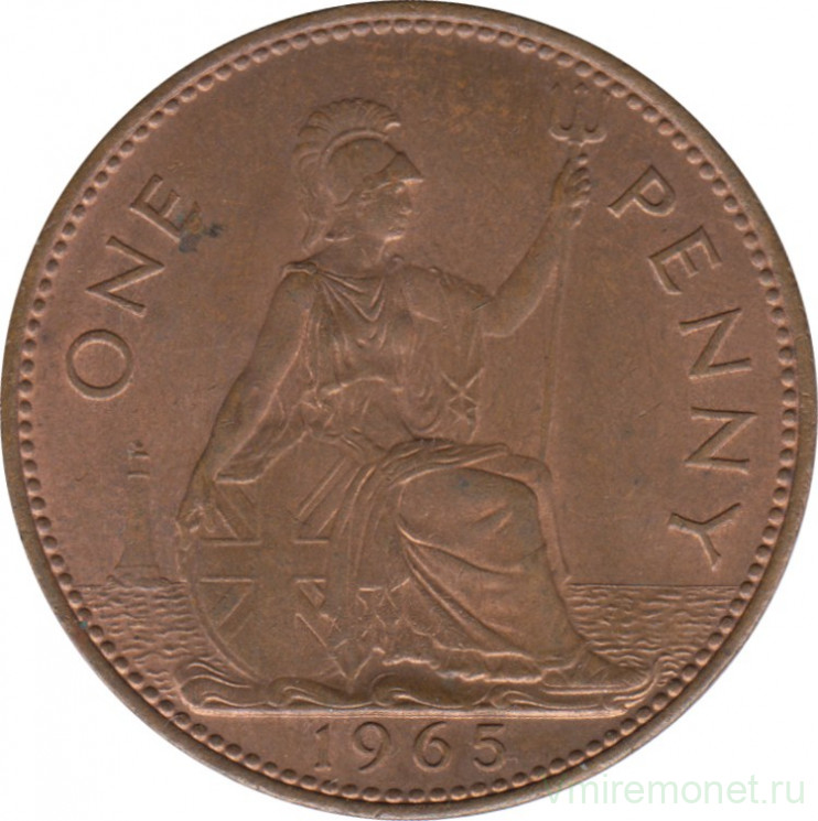 Монета. Великобритания. 1 пенни 1965 год.