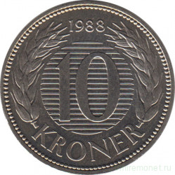 Монета. Дания. 10 крон 1988 год.