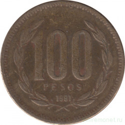 Монета. Чили. 100 песо 1991 год.